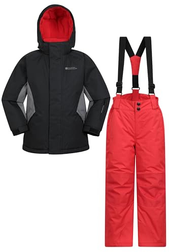 Mountain Warehouse Kinder-Ski-Set aus unisex Winterjacke und Hose - Zweiteiler für Winter und Schnee, Winterset/Regen-Set für Jungen und Mädchen, Regen-Ganzkörperanzug Schwarz Jet 9-10 Jahre