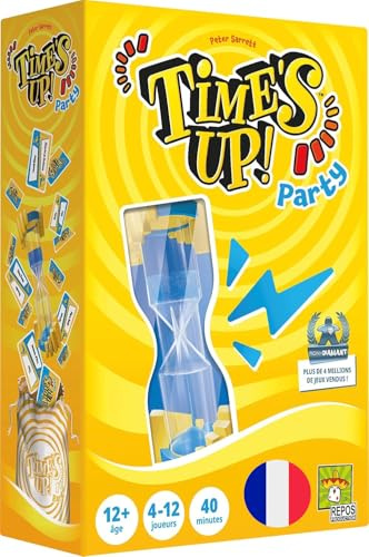 Asmodee - Repos Production – Time's Up Party (mit Riesen-Sanduhr) – Gesellschaftsspiele, Karten, Stimmung, Erwachsene und Kinder ab 12 Jahren – 4 bis 12 Spieler – französische Version