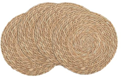MUXHEL 4 Stück Platzteller aus Wasserhyazinthe, 30cm Platzset aus Wasserhyazinthe, rundes Tischset, platzset rund, platzdeckchen rund, Geflochten Runde tischset abwaschbar