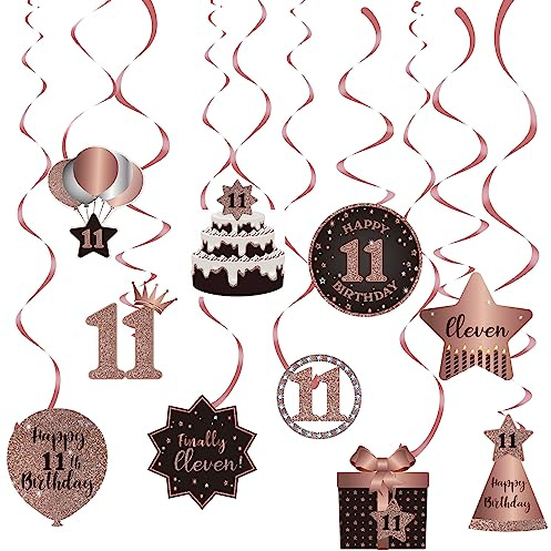 Happy 11th Birthday Dekorationen Hängende Wirbel Roségold Feier 11 Folie Party Supplies