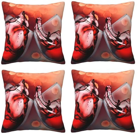 OPSREY Copricuscino quadrato stampato con calici di vino rosso, federa per cuscino per divano, camera da letto, auto