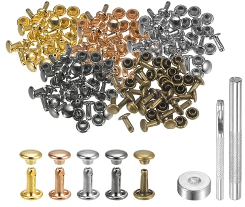 QUARKZMAN 100 Ensembles Rivets en Cuir 6mm x 8mm Métal Couleurs Multiples | Rivet à Frapper pour Décoration Travaux Manuels Cuir, avec Double Capuchon Attaches Pression et Outils de Pose