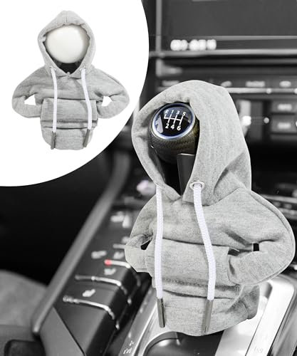 Flaconi Auto Deko,Chalthebel Hoodie,Auto Deko Innenraum,Schaltknauf Abdeckung,Auto Schalthebel Abdeckung,Auto Zubehör Deko Hoodie für Schaltknauf,Auto Schaltknauf überzug(Grau)