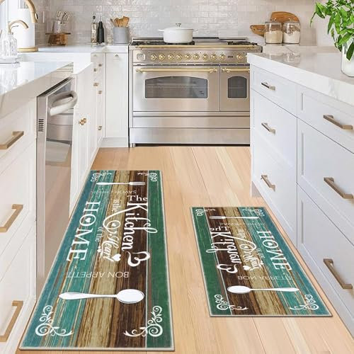 LIBRNTY 2 Piezas Kitchen Mat Floor,Alfombras Cocina,Antifatiga Tapete de Cocina,Alfombra Pasillo,Alfombra Cocina Lavable Antideslizante,Salón,Oficina,Alfombra de Cocina Lavable de Secado rápido