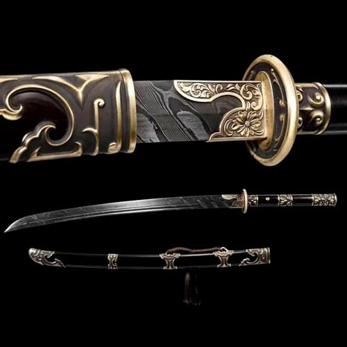 104cm handgefertigtes Katana-Schwerts,Musterstahl klinge mit brennendem Muster,Schutz aus reinem Kupfer und authentische Ebenholzscheide,echte Samurai-Schwert zum Sammeln,Selbstverteidigung,Schenken