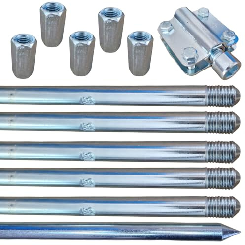 BLYSKAWICA – Spiedino di messa a terra – Asta di messa a terra – Picchetto di terra – Incrociatore – Terriccio – Acciaio zincato – Asta di terra – Dimensioni – 1 m Ø16 – 5 m (5 x 1 m)