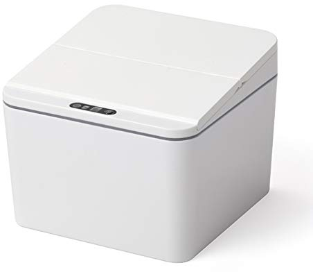 EYRMQWJPC Poubelle de bureau, Petite poubelle carrée en plastique à Induction intelligente, poubelle automatique avec couvercle for Table à manger et chevet de cuisine(Blanc,4L)
