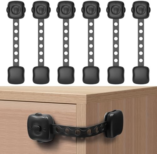 ECHOCUBE Kindersichere Schrankschlösser, 6 Stück Doppelschlösser Baby-sichere Schrankschlösser, verstellbare Baby-Sicherheitsschlösser für Schränke, Schubladen, Kühlschrank, Toilette (Schwarz)