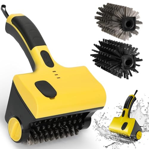 Brosse de Nettoyage Électrique Sans Fil, 2 Têtes de Brosse Remplaçables, Adaptée Au Gril, À La Cuisine Et À La Salle de Bain, Jaune, Acier Inoxydable, Plastique