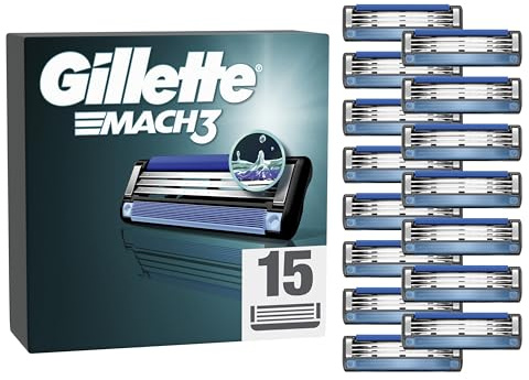 Gillette Mach3 Razor Refills for Men, 3-Bladed Razors, Razor Blade Refills, Stronger-Than-Steel Blades, 15 pack