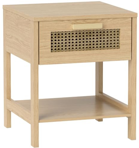 HOMCOM Nachttisch Beistelltisch mit Schublade 40 x 40 x 48,4 cm Natur | Ablage, Nachtschrank, Rattan-Design, Sofatisch, für Schlafzimmer, Wohnzimmer