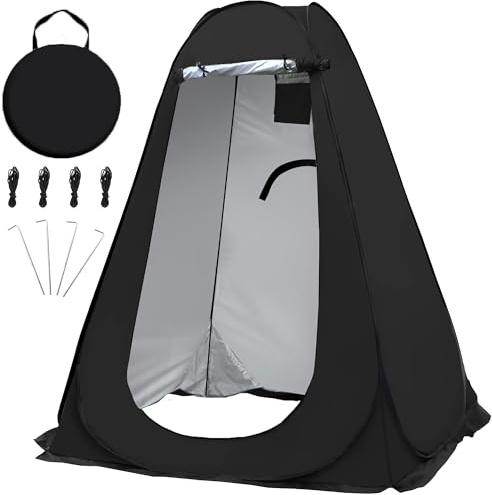 OUUTMEE Pop Up Camping Shower Tent, Portable Beach Dressing Changing Room UV/Rain Outdoor Privacy Shelter, UV Shower Enclosure Tents for Outdoor Hiking Beach Picnic Fishing, 4.92ft × 6.24ft (Black)