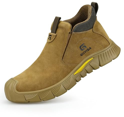 Anti-Slip Steel Toe Work Shoes for Men，Welding Work Shoe，Puncture-Resistant Safety Shoe for Men，Breathable Lightweight Composite Toe Shoes，Building fire safety shoes (Brown, Adult, Men, 11, Numeric, US Footwear Size System, Wide)