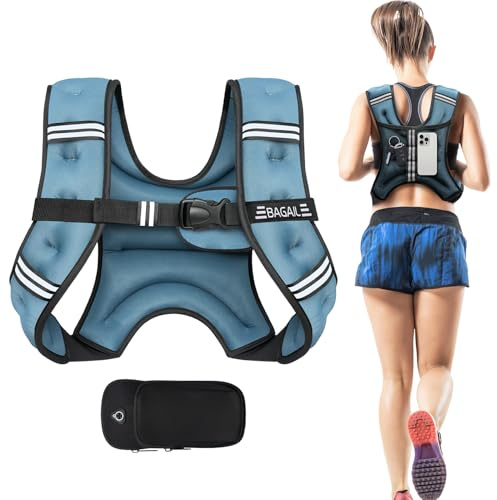 BAGAIL viktväst för styrketräning, 3 kg/5 kg/6 kg/8 kg/10 kg/12 kg viktväst med justerbar byststorlek, reflekterande rand och praktisk ficka, idealisk för träning, yoga och aerobics.