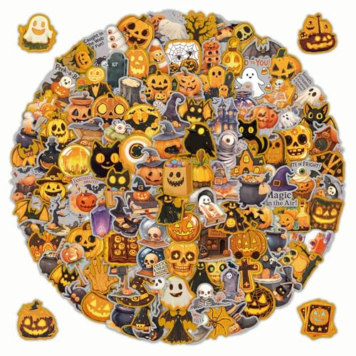 200 Pcs Halloween Stickers - Cute Spooky Waterproof Stickers with Gold and Silver Edges, Party Favors, Decorations, Crafts and Accessories for Kids, Basket Bags