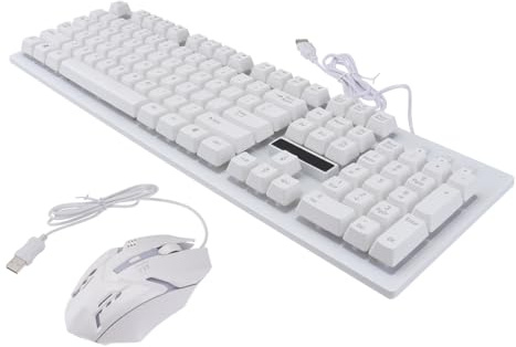 Conjunto de Teclado y Ratón Mecánicos USB 104 Teclas, Blanco | Iluminación Luminosa, Diseño sin Conflicto, Plástico Resistente al Desgaste, 1 Juego para Gamer en Casa o Café