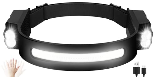 Oderra Torcia Frontale LED Ricaricabile, Lampada Frontale 400 Lumen, 8 Modalità Luce, Sensore di Movimento, Impermeabile IPX4, per Campeggio, Trekking, Emergenza, Lavoro