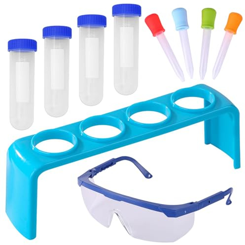 Kit de Tubos de ensayo de 10 PC/Set Kids 4 PCS 50ml PP Tubos de ensayo Educativo Científico para niños Juguetes de Ciencia para niños con Gafas de Seguridad, Estante de Tubo, pipetas..Juegos de jugu