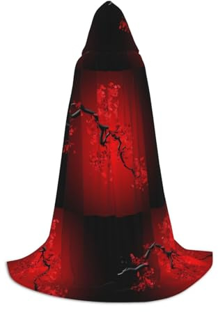 PHAYAH Poncho con capucha con patrón de flor de cerezo rojo, unisex, para Navidad, cosplay, Halloween, fiesta de máscaras, talla L