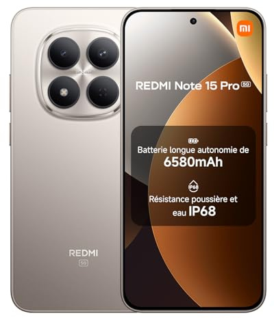 XIAOMI REDMI Note 15 Pro 5G - Smartphone de 12+512GB, Pantalla de 6,83 1.5K AMOLED, MediaTek Dimensity 7400-Ultra, cámara de 200MP, batería de 6580 mAh, Cargador no Incluido, Titanio (Versión ES)