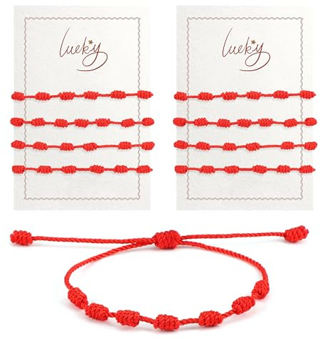 YiliYa 8 Pièces Bracelet Fil Rouge,Bracelets Rouges à 7 Nœuds Réglable | Nœud Fil Bracelet Porte-bonheur pour Couple Femmes Famille Ami Cadeau De Saint-Valentin