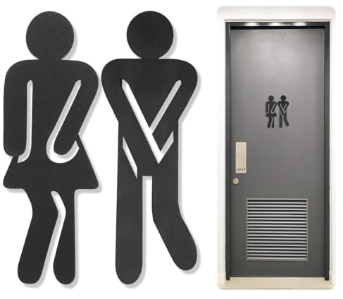 YAZWUR WC Placa para Puerta de Baño Hombre Mujer, Cartel de Aseo, Señal para Baño de Invitados, Decoración de Puerta, Autoadhesivo, Indicador de Baño (12cm de alto, 4mm de grosor)