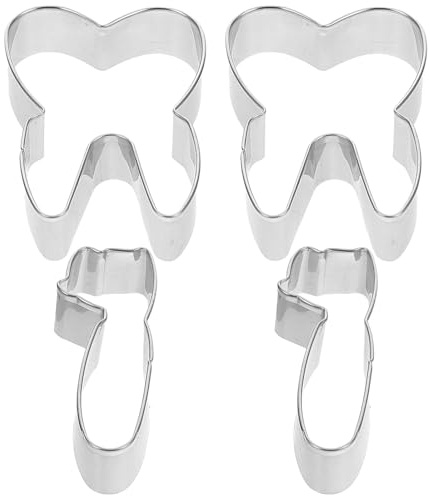 Sewroro Set 4 Stampi per Biscotti in Acciaio Inox a Forma di Denti e Spazzolino Tagliabiscotti Piccoli per Fondente Pasticceria Fai da Te Accessori Cucina per Feste e Dolci Creativi