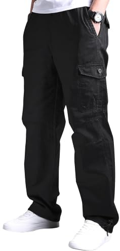 YAOBAOLE Pantalons Cargo Homme Taille Elastique Pantalon de Travail Décontracté avec Multi Poches Extérieur Militaire Chasse