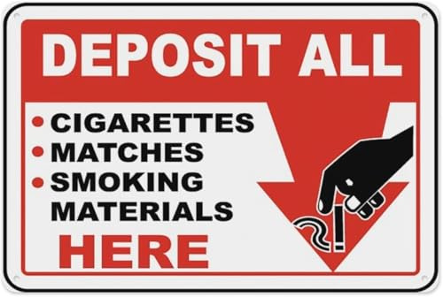 GCXHBSX Deposit Smoking Materials Here Tin Sign Warning Metal Sign Vintage Wall Decor for Home Farm Bar Coffee Shop Club Decoration 12x8 Inch