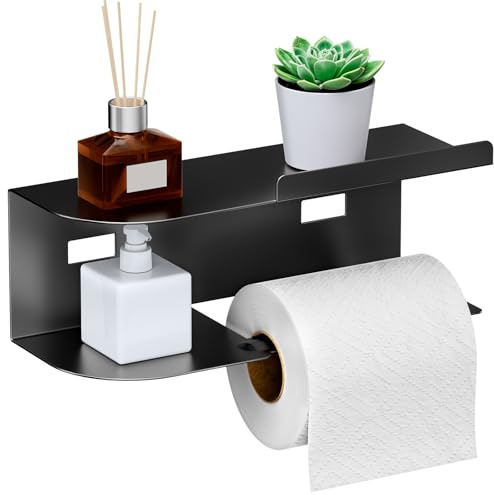 Oderra Porta Carta Igienica Adesivo con Ripiano – Porta Rotolo da Parete Senza Forare, 2 in 1 con Mensola per Appoggiare Telefono e Salviette, Accessorio Bagno per WC Ospiti