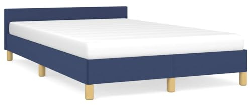 QJBSAVVA Bettgestell 120x200 cm Blau Polsterbett mit Kopfteil Modernes Bett mit Lattenrost Stabile Holzbeine Komfortables Einzelbett Stoffbezug für Schlafzimmer Jugendzimmer ohne Matratze