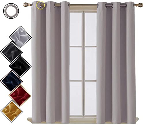 funky gadgets Cortinas térmicas opacas plateadas y gris claro con ojales en la parte superior, 2 piezas, para oscurecer la habitación, dormitorio, guardería