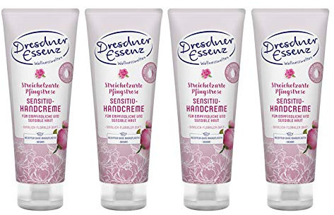 4er Pack Dresdner Essenz Handcreme Streichelzarte Pfingstrose 4 x 75 ml Hautcreme Handpflege