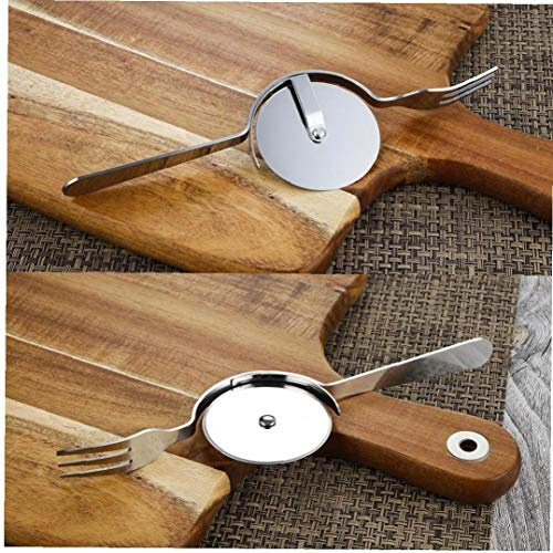 Zonster 1pc Pizza Rolling Cutter with Fork Super Pizza Slicer Stainless Steel Pizza Roller Fork Multifunctional Pie Dessert Dinner Tableware Supplies
