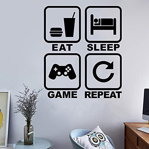 Wandaufkleber, Motiv: Eat Sleep Game Repeat, Wandaufkleber, abnehmbar, Vinyl, niedliches Controller-Design, Gamer, Welt-Wanddekoration für Teenager, Kinder, Schlafzimmer, Spielzimmer, Heimdekoration