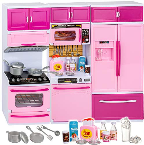 alles-meine.de GmbH Puppenhaus Möbel - Sound & Licht - Modellwahl - 31 cm groß - Geschirrspüler + Mikrowelle + großer Kühlschrank/Küchenschrank - mit Zubehör - Miniatur Puppens..