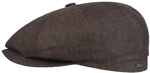Stetson Hatteras Classic Leinen Flatcap Damen Herren Made in EU Baumwolle Gefüttert Temperatur Feuchtigkeitsregulierend Sommer Winter braun 59 cm