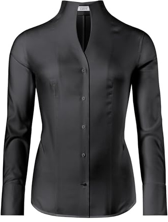 Vincenzo Boretti Blusa, Modern-Fit/Taglio Abbastanza Aderente, Colletto Alto, Morbido Oxford - Facile da Stirare Nero 46