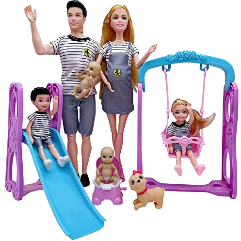 Set di bambole di famiglia di 6 persone con mamma incinta papà 3 bambini e bambino nella pancia della mamma, giochi per bambole e accessori per bambini da 3 a 12 anni