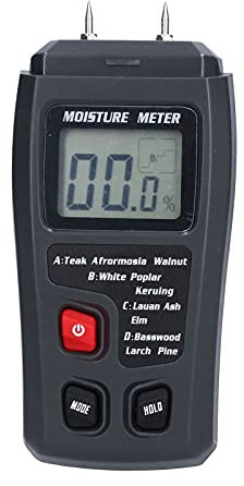 Holzfeuchtemessgerät, Pin-Typ-Hand-Digital-Feuchtemessgerät, Feuchtigkeitsmessgerät, tragbares Wasserlecksuchgerät mit hintergrundbeleuchtetem LCD-Display für Holz, Brennholz, Trockenbau, Papier