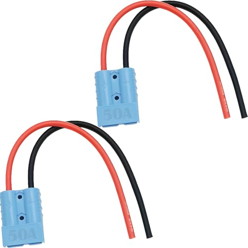 CESFONJER 50A Battery Connector, 600V Quick Connect/Quick Disconnect Battery Connector, with 25cm 10AWG Silicone Wire (2 Sets, Blue)