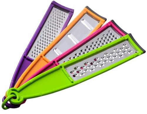 Set di 4 grattugie, grattugia a mano, affettaverdure, mandolina con manico e foro per appenderla, in acciaio inox, per parmigiano, aglio, cioccolato, limone e lime