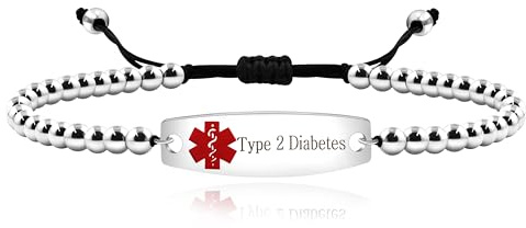 Uloveido Medical Alert ID Bracelet Laser Engraved Epilepsy Adjustable Wristband for Women Emergency First Aid, 4mm Stainless Steel Beads Engraved Health Alert Bracelet for Women Girls Y4301