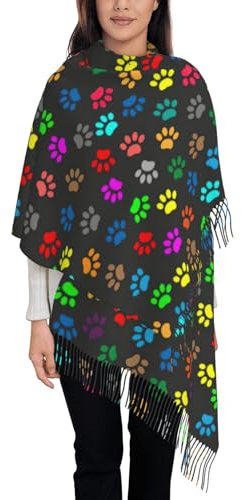 Novaj Winter-Schal, bunt, Marmor, Pastellrosa, Blau, Lila, Druck, Quasten, leichter Schal mit Quasten, weiche Schals für Damen und Herren, Buntes Hundepfoten-Motiv, Schwarz, One size