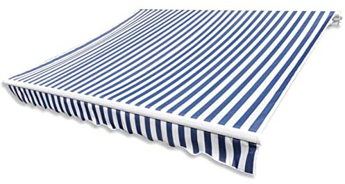 Tidyard Markisenbespannung Terrassen-Sonnenschutz Wasserabweisend Markisestoff Markisentuch Ersatzstoff Markisevolant für Markise UV-beständig Canvas Blau & Weiß 4x3 m (ohne Rahmen)