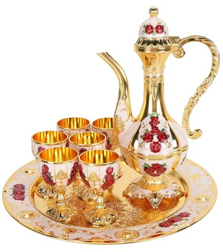 Service à thé Turc, Ensemble de Théière en Métal et Cafetière Turque Vintage avec 6 Tasses à café et Plateau à thé, Ensemble de Cafetière, Plateau à thé en Alliage de Zinc,