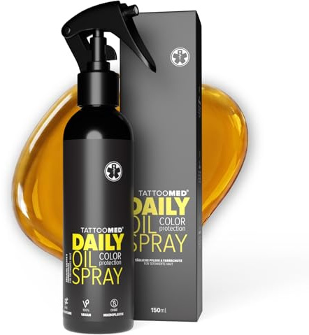 TattooMed Daily Oil Spray 150ml - Tägliches Pflegeöl für Tätowierte Haut mit UV Schutz - 150ml Sprayflasche