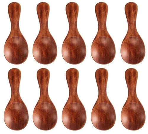 1-10 mini cucharas de madera para cocina, especias, condimentos, café, azúcar, cucharillas de madera para niños, cucharas de madera de mango corto, vajilla para el hogar, 10 unidades, color marrón