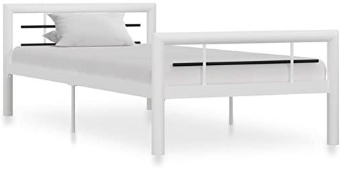 Buzaza Bettgestell Bett Bed Frame Betten Bettrahmen Tagesbett Weiß und Schwarz Metall 100 × 200 cm