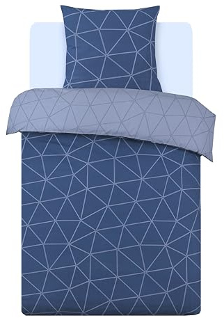 Vision – Wendebettwäsche - Hugo blau/jeansblau – Set mit Bettbezug 140 x 200 cm und 1 Kissenbezug für Einzelbett – 100 % Baumwolle